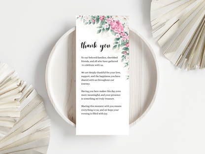 Wedding Thank you Card, Menu Card, Table Card. WI327