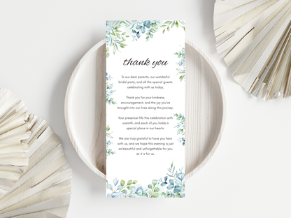 Wedding Thank you Card, Menu Card, Table Card. WI317