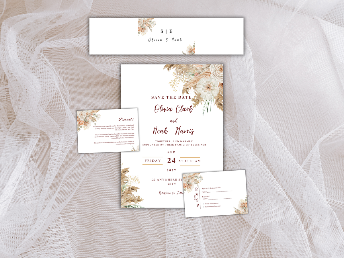 Wedding Invitation Set, RSVP, Wedding Details, Wedding Bottle Label Template, WI275
