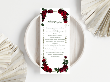 Wedding Thank you Card, Menu Card, Table Card. WI304
