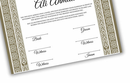 Luxury Nikkah certificate ,A3/a4 Nikkah Nama, Nikah , Islamic wedding contract, Muslim Marriage Certificate, Personalised Names. NN138