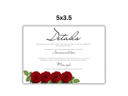 Red and White Wedding Invitation Set, Red Roses Wedding Invite, Floral Wedding, RSVP Card, Details Card, Printable Wedding Invite Suite.WT81