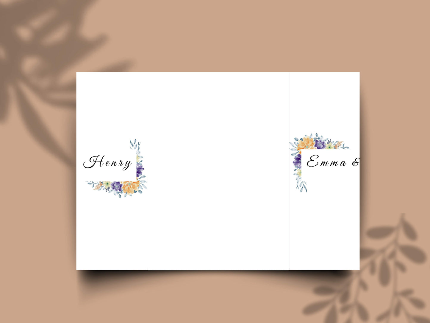 Floral Gatefold Wedding Invitation | Elegant Timeline Wedding Card | Modern Botanical Wedding Invitation with Details & Schedule. WI155