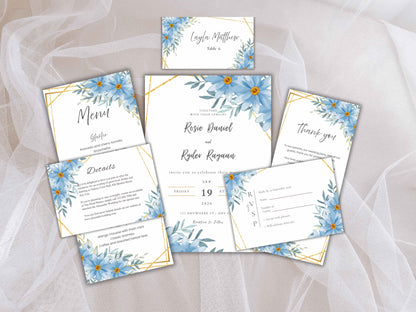 Wedding Invitation Bundle, RSVP, Thank You Card, Table Card, Menu Card, Reception Card, Details Card. WI234