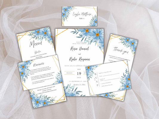 Wedding Invitation Bundle, RSVP, Thank You Card, Table Card, Menu Card, Reception Card, Details Card. WI234