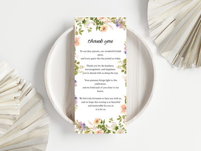 Wedding Thank you Card, Menu Card, Table Card. WI294
