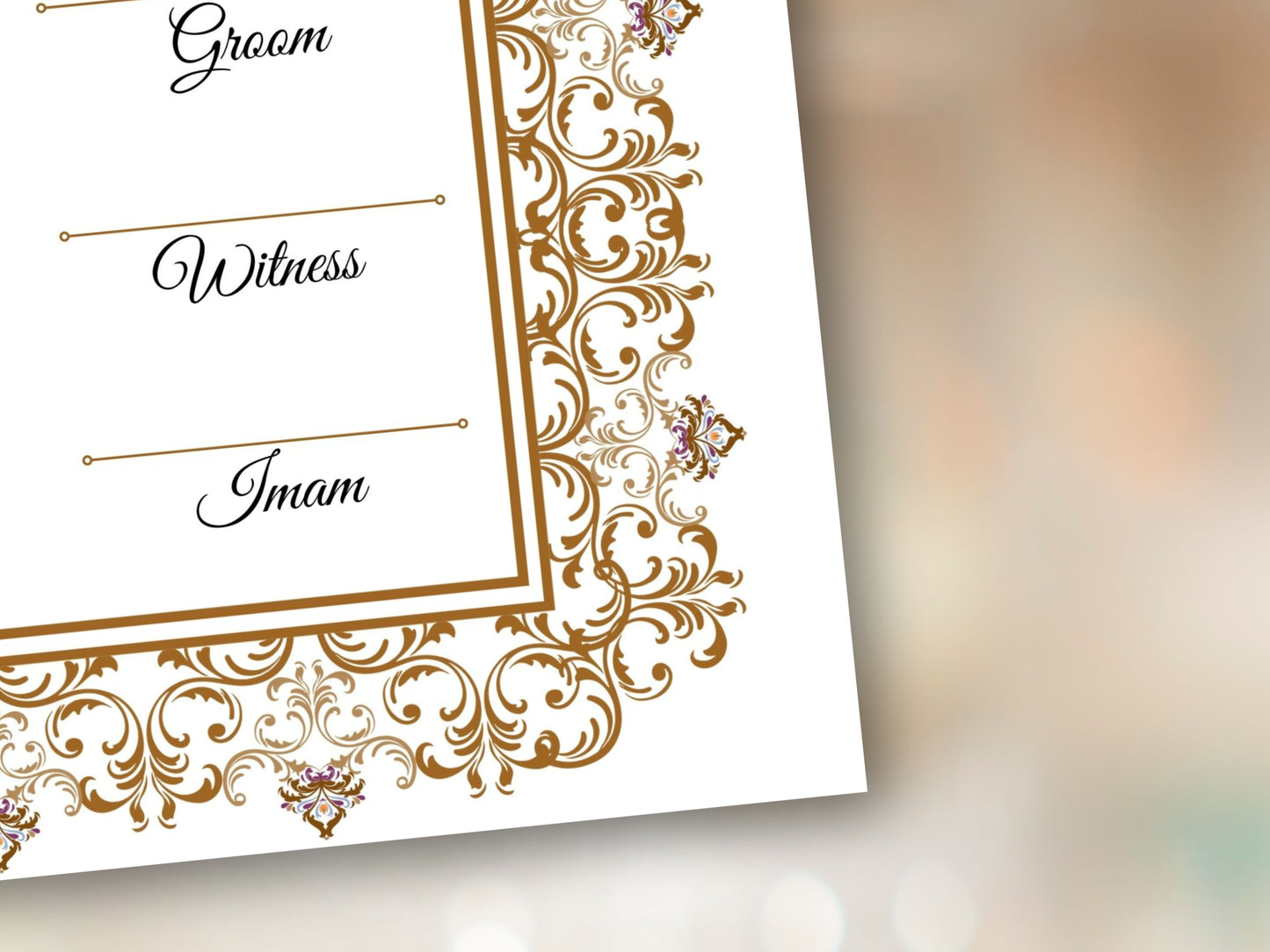 Nikkah Certificate Digital Download Personalised, A4, A3, Template, Editable, Brown Nikkah Nama, Nikkah Contract, Muslim Contract. NN239