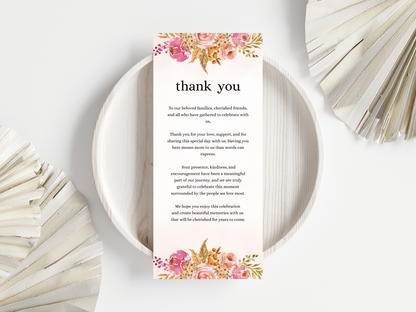 Wedding Thank you Card, Menu Card, Table Card. WI374