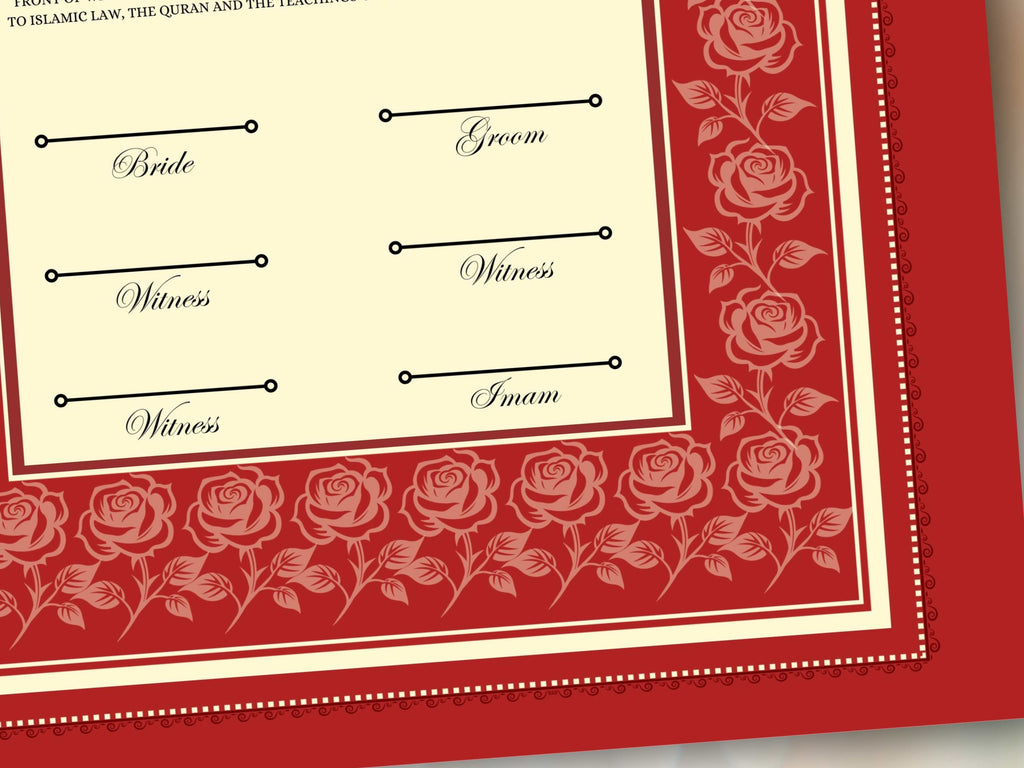 Rose Nikkah Certificate Template, Editable Nikkahnama, Printable Nikah Contract, Muslim Contract, Red Nikkah Islamic Marriage Contract.NN253