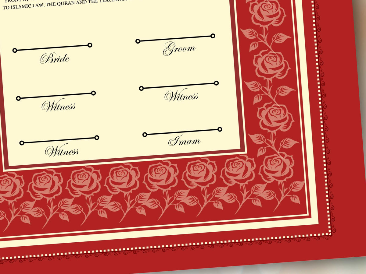 Rose Nikkah Certificate Template, Editable Nikkahnama, Printable Nikah Contract, Muslim Contract, Red Nikkah Islamic Marriage Contract.NN253