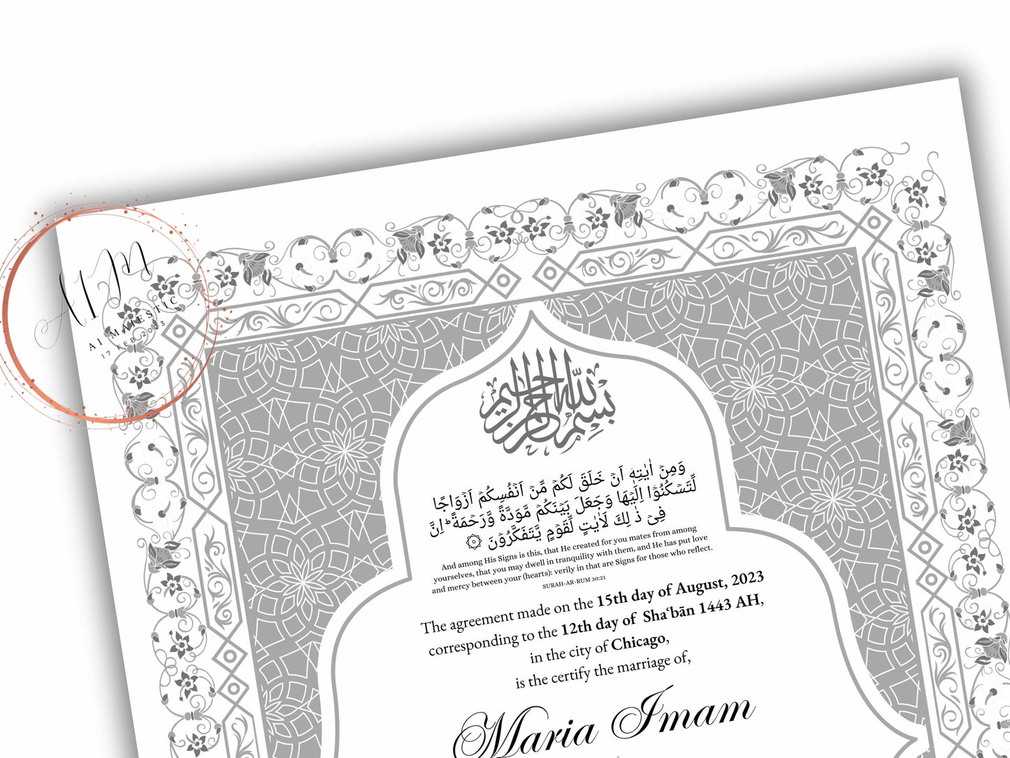 Nikkah Contract Template,Printable Nikkah Contract,Editable Nikkahnama, Muslim Wedding Certificate,Digital Download. NN190