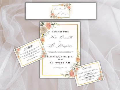 Wedding Invitation, RVSP, Details Template, Bottle label, Instant Download MTC406