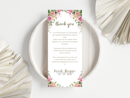 Wedding Thank you Card, Menu Card, Table Card. WI306