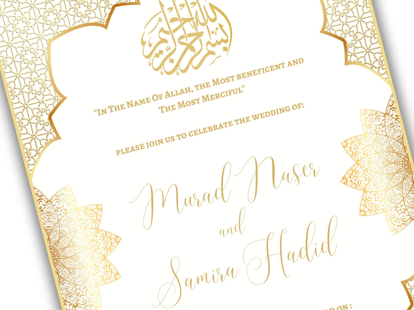 Gold Muslim Wedding Invitation, Nikkah Invitation, Muslim Wedding Invite, Wedding Invite, Invitation Template, Editable Canva Template, WT54