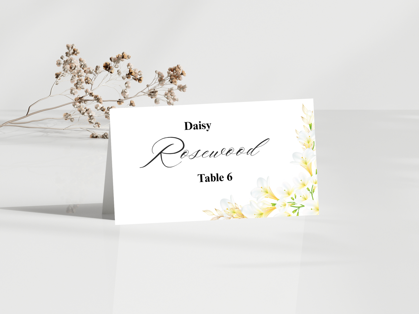 White Lily Wedding invitation Card, Gold Floral Menu Template, Detailed, RVSP,  Editable Thank You, Bottle Label, Table Card, MTC373