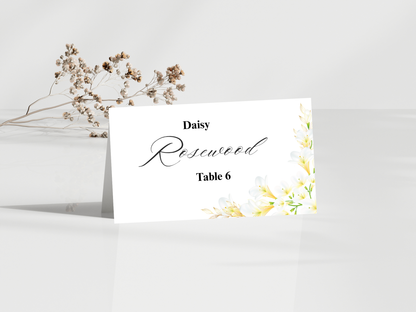 White Lily Wedding invitation Card, Gold Floral Menu Template, Detailed, RVSP,  Editable Thank You, Bottle Label, Table Card, MTC373