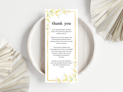 Wedding Thank you Card, Menu Card, Table Card. WI372
