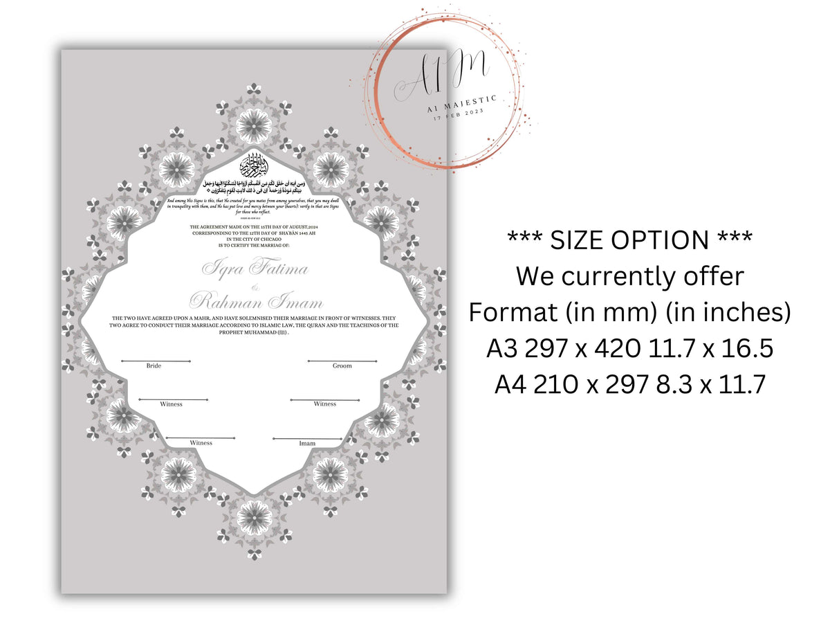 Nikkah Certificate Digital Download Personalised, A4, A3, Template, Editable, Nikkah Contract, Muslim Contract. NN230