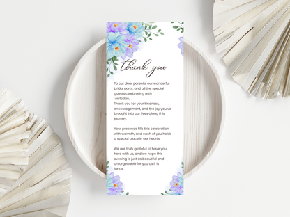 Wedding Thank you Card, Menu Card, Table Card. WI313