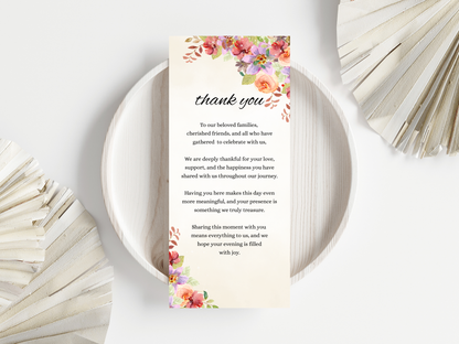 Wedding Thank you Card, Menu Card, Table Card. WI353