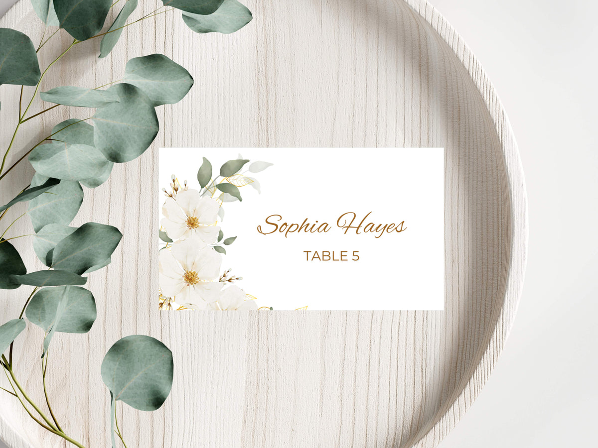 Elegant Floral Wedding Menu & Thank You Card Template | Printable Wedding Table Set | Minimalist White Flower Design.WI189