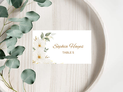 Elegant Floral Wedding Menu & Thank You Card Template | Printable Wedding Table Set | Minimalist White Flower Design.WI189