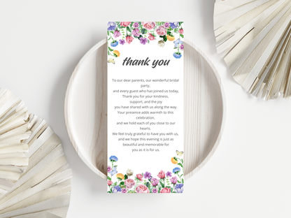 Wedding Thank you Card, Menu Card, Table Card. WI303