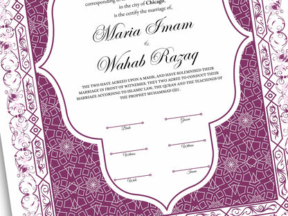 Nikkah Certificate Digital Download Personalized, Luxury Nikkah Contract, Islamic Wedding Contract, Personalized Muslim Wedding Gift. NN192