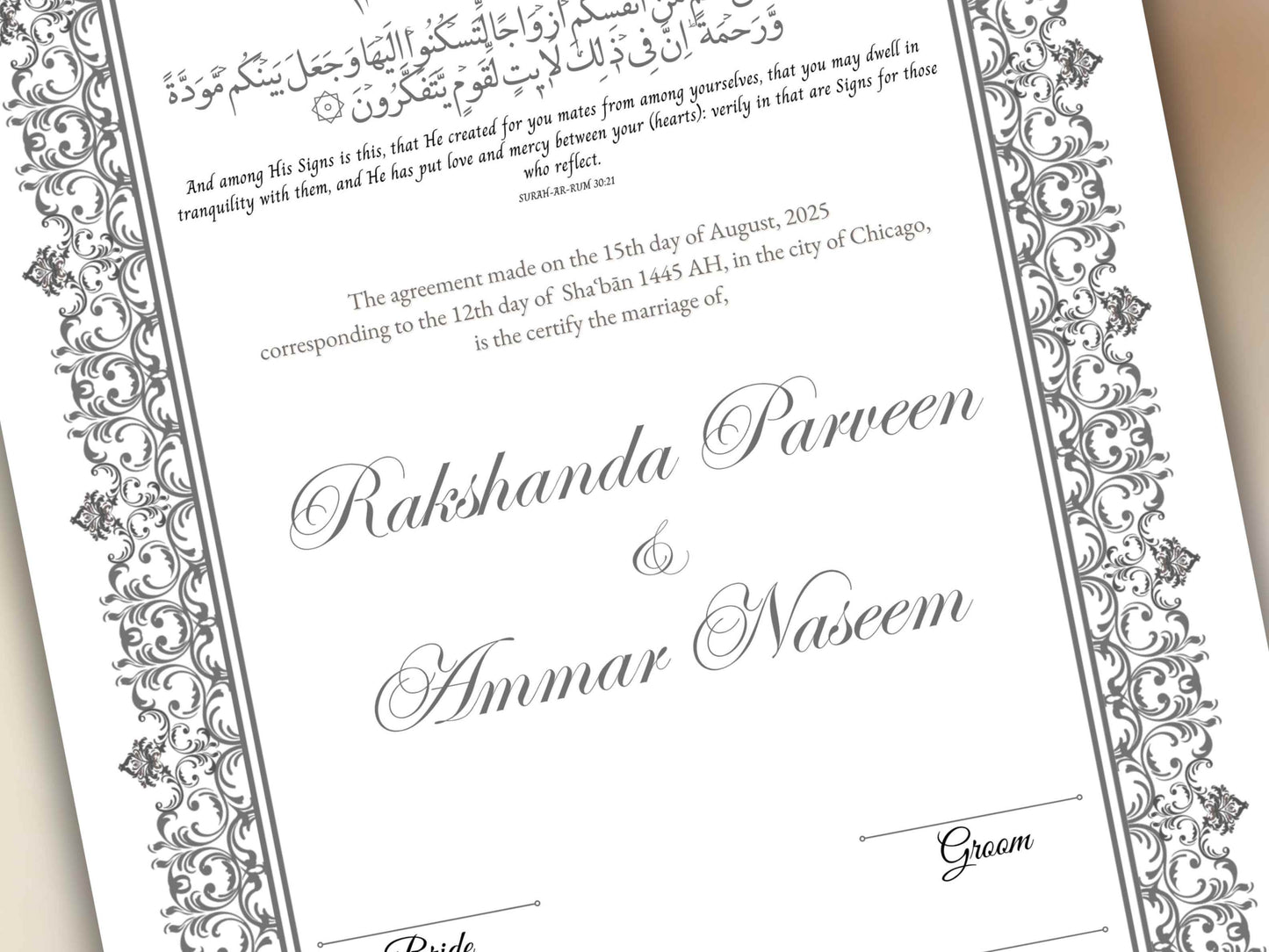 Nikkah Certificate Digital Download Personalised, A4, A3, Template, Instat Download. NN240