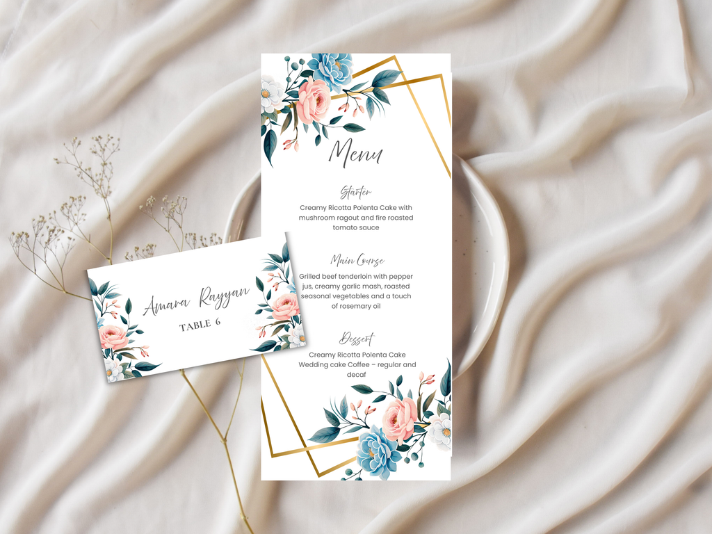 Wedding Menu & Thank You Template | Editable Canva Place Card. WI208