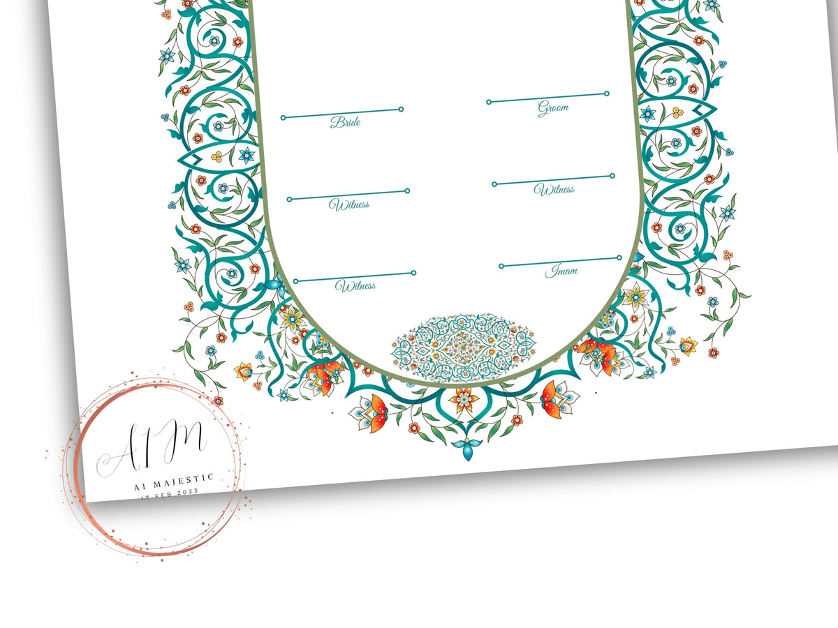Luxury Nikkah Contract, Digital Printable Personalised Customised Nikkah Certificate, Custom Nikah Nama, Islamic Wedding Contract. NN186