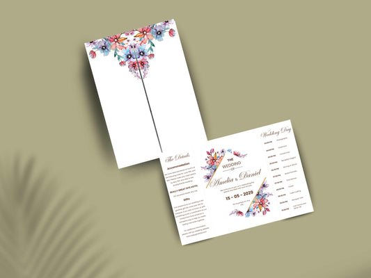 Elegant Floral Wedding Invitation Template | Printable Digital Invite | Modern Wedding Timeline & Details Card. WI167