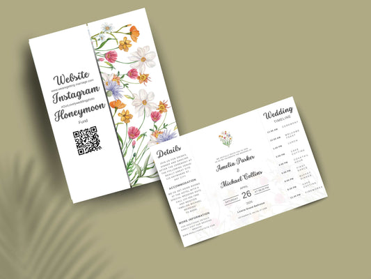 Elegant Wedding Invitation Card | Modern Floral Timeline Invite | Printable Details & Schedule | Personalized Digital Download. WI159