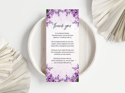Wedding Thank you Card, Menu Card, Table Card. WI347