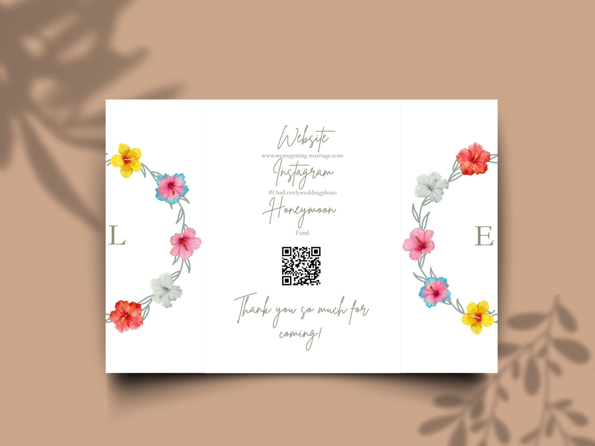 Floral Gatefold Wedding Invitation | Elegant Timeline Wedding Card | Modern Botanical Wedding Invitation with Details & Schedule. WI154