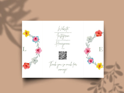 Floral Gatefold Wedding Invitation | Elegant Timeline Wedding Card | Modern Botanical Wedding Invitation with Details & Schedule. WI154