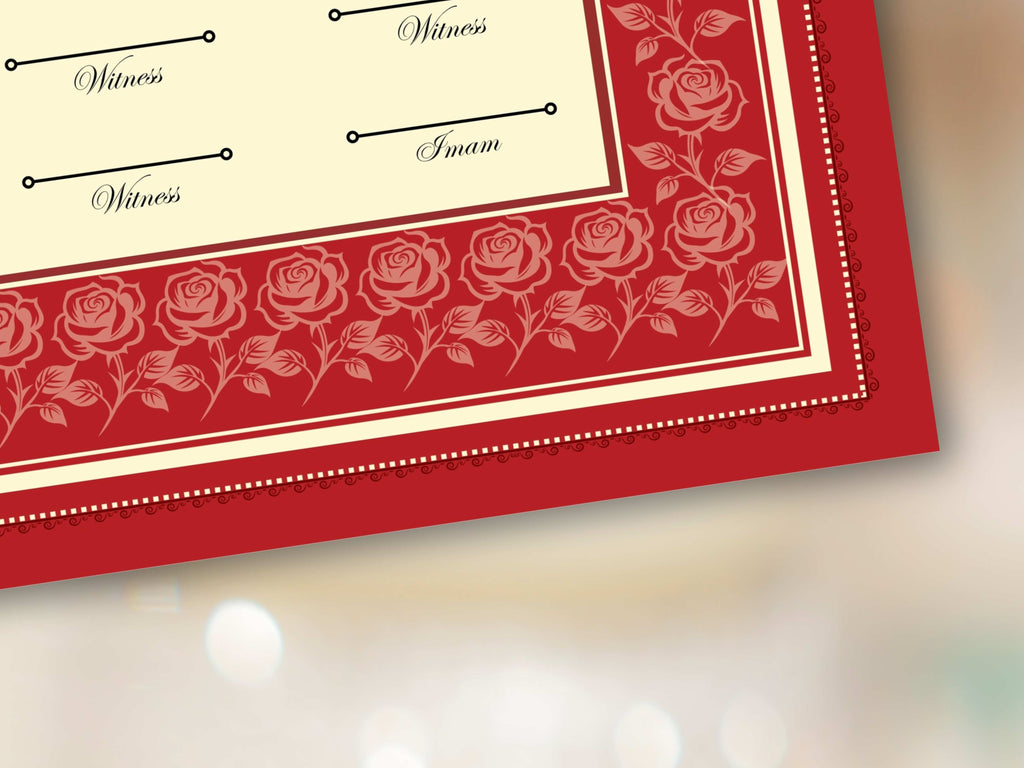 Rose Nikkah Certificate Template, Editable Nikkahnama, Printable Nikah Contract, Muslim Contract, Red Nikkah Islamic Marriage Contract.NN252