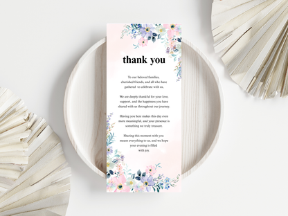 Wedding Thank you Card, Menu Card, Table Card. WI350