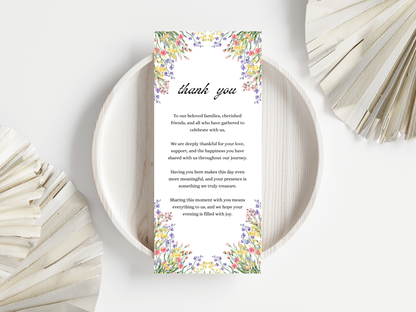 Wedding Thank you Card, Menu Card, Table Card. WI324