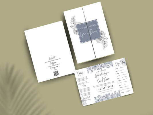 Gatefold Wedding Invitation Template | Minimalist Floral Wedding Invite | Modern Save the Date Template | Printable Wedding Suite. WI186