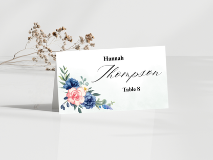 Navy Blue Floral Wedding Invitation Suite, Editable RSVP, Details, Menu & Thank You (Digital Download) | MTC391