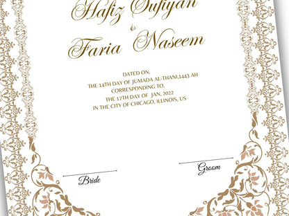 Luxury Nikkah Contract, Digital Printable Personalised Customised Nikkah Certificate, Custom Nikah Nama, Islamic Wedding Contract. NN157