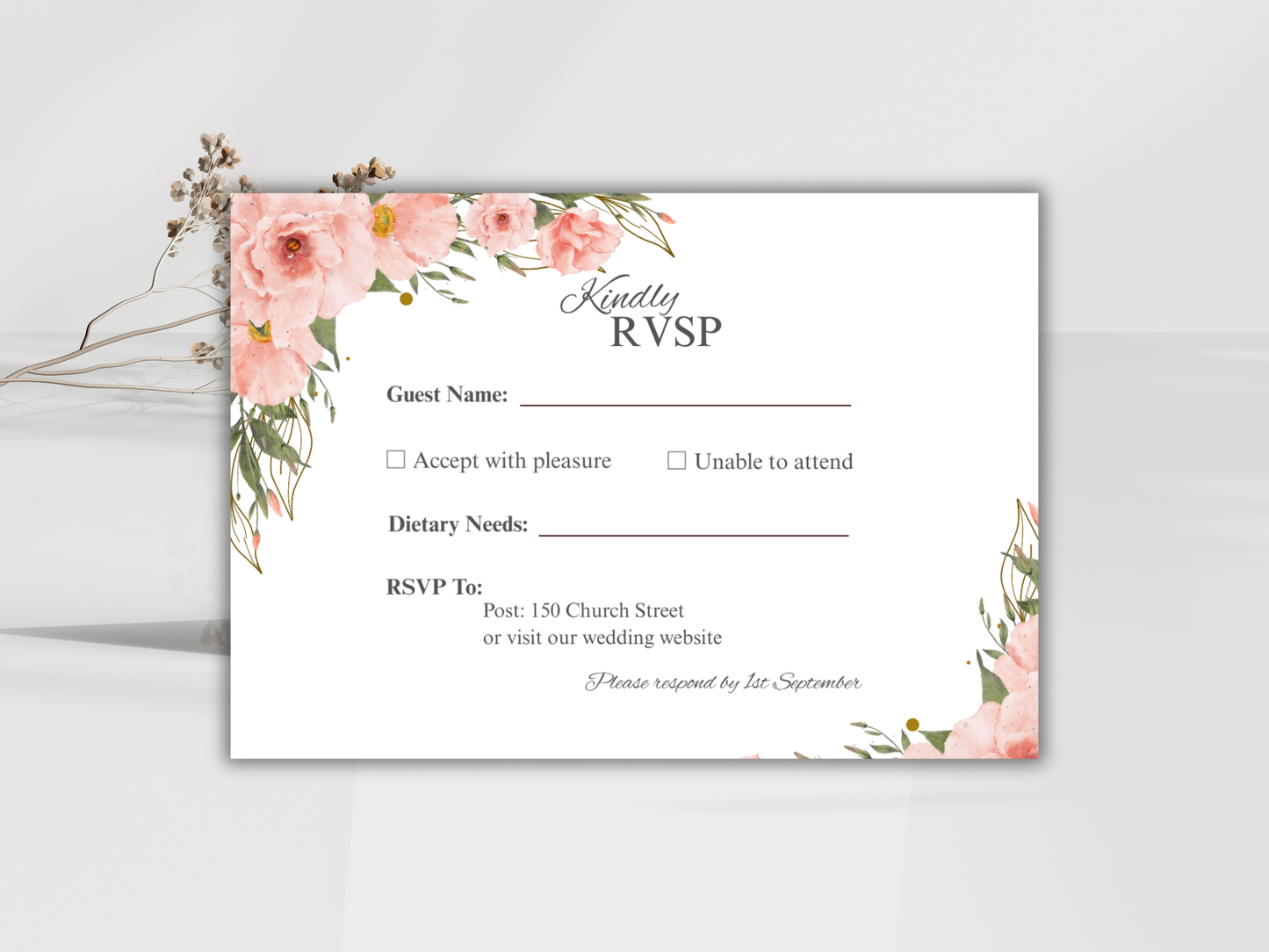 Wedding Invitation Bundle, RSVP, Thank You Card, Table Card, Menu Card, Reception Card, Details Card. WI226