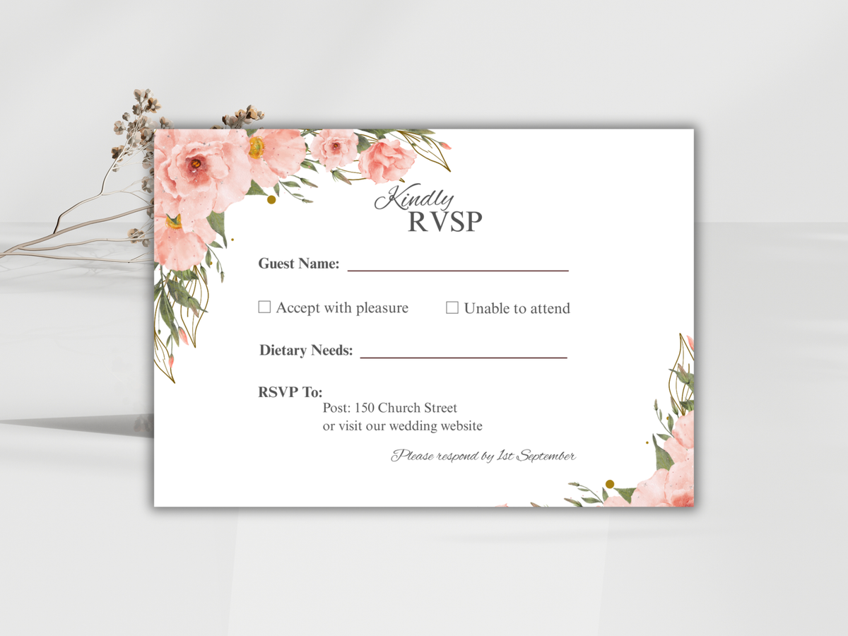 Wedding Invitation Bundle, RSVP, Thank You Card, Table Card, Menu Card, Reception Card, Details Card. WI226