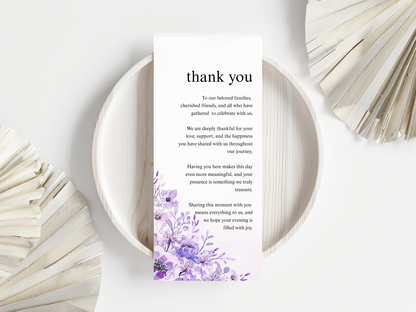 Wedding Thank you Card, Menu Card, Table Card. WI357