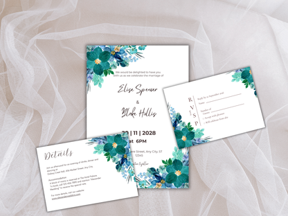 Wedding Invitation Set, RSVP, Wedding Invitation, Details, Editable, Template, WI221