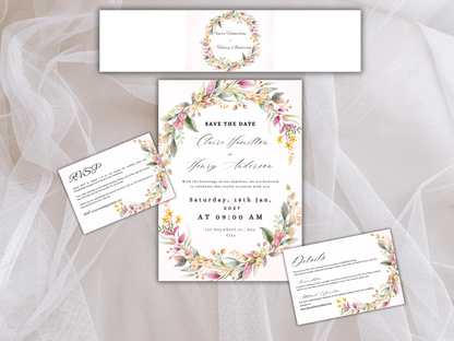 Wedding Invitation, RVSP, Details Template, Instant Download MTC404