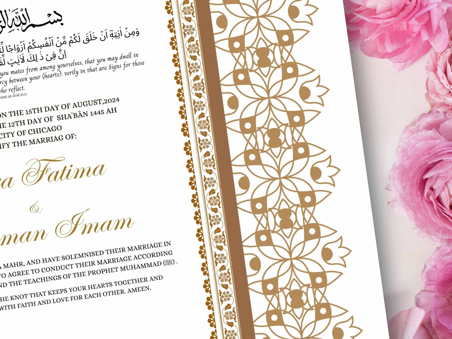 Luxury Nikkah Certificate in Pdf Format, Digital Download Nikkah Contract, Traditional Islamic Wedding Agreement. NT216