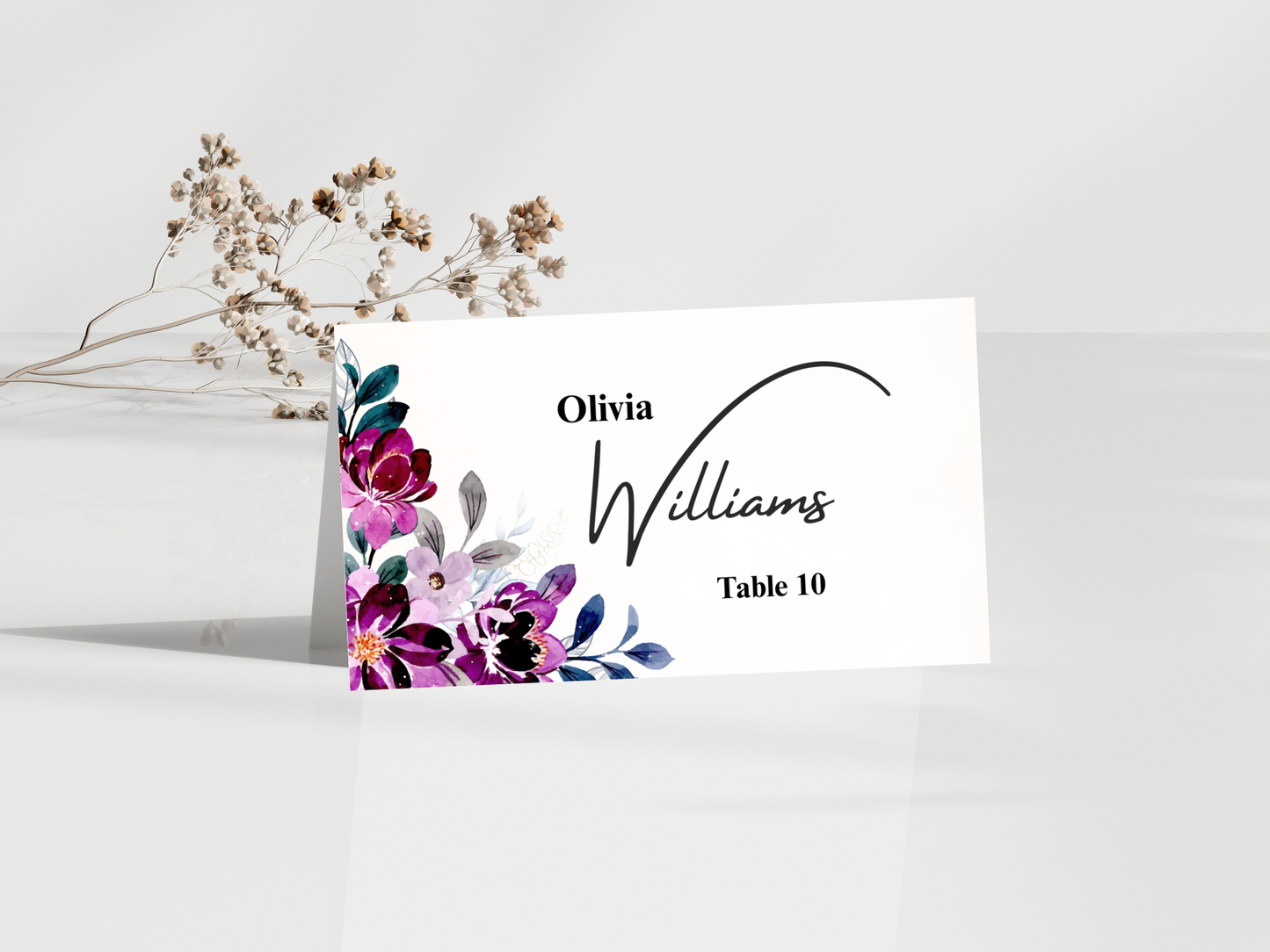Plum Purple Floral Wedding Invitation Suite,  RSVP, Details, Menu & Thank You Card, Digital Download  MTC411