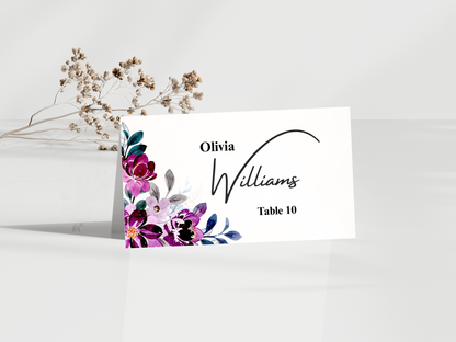 Plum Purple Floral Wedding Invitation Suite,  RSVP, Details, Menu & Thank You Card, Digital Download  MTC411